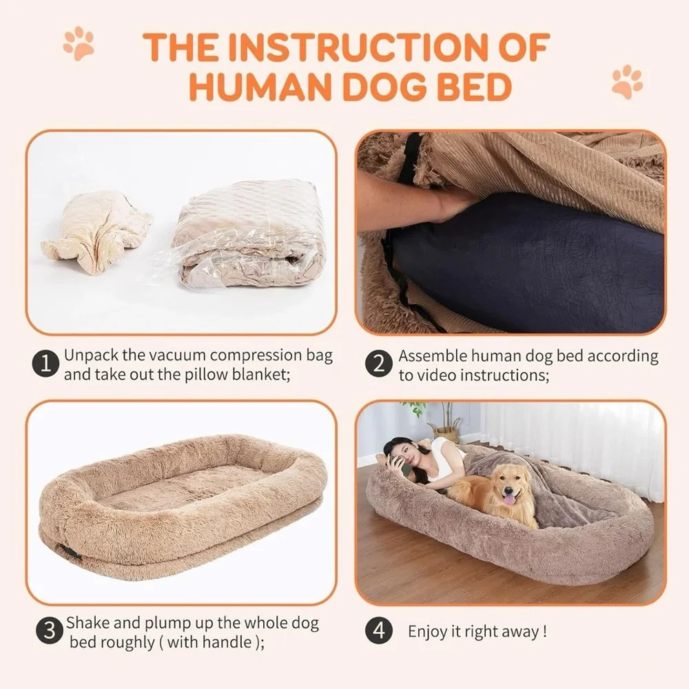 Extra Large Human Dog Bed For People Adults, 73x47x12 Inch Human Sized Dog Bed